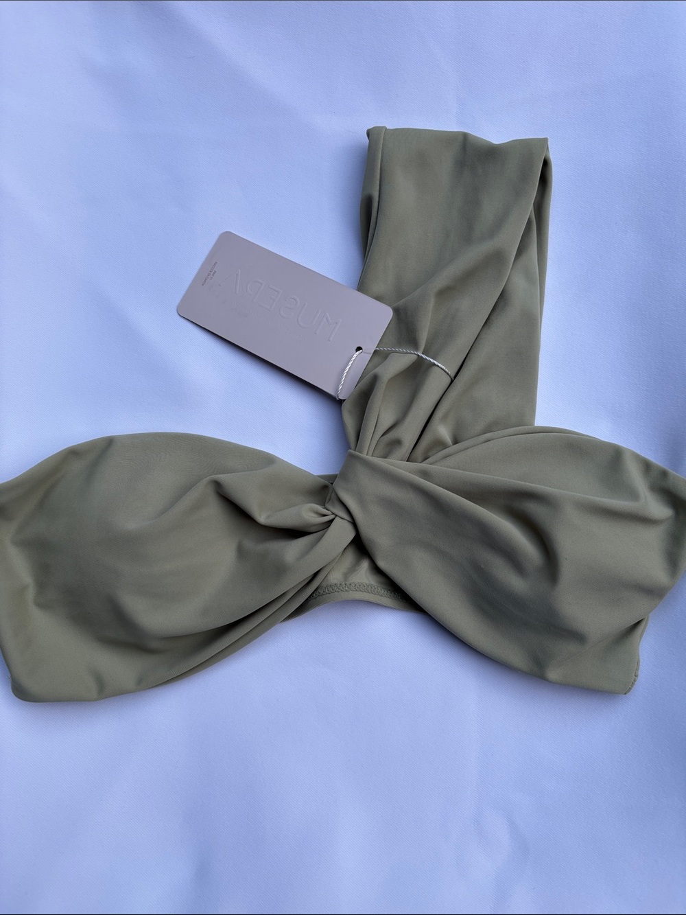 Twist-Front Swim Crop Top in Olive